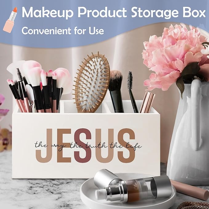 SNNDER Retro Christian Pen Holder for Desk, Christian Jesus Gifts for Women Men, Jesus the Way the Truth the Life Wooden Pen Pencil Holder Organizer for Home Office Desk Accessories