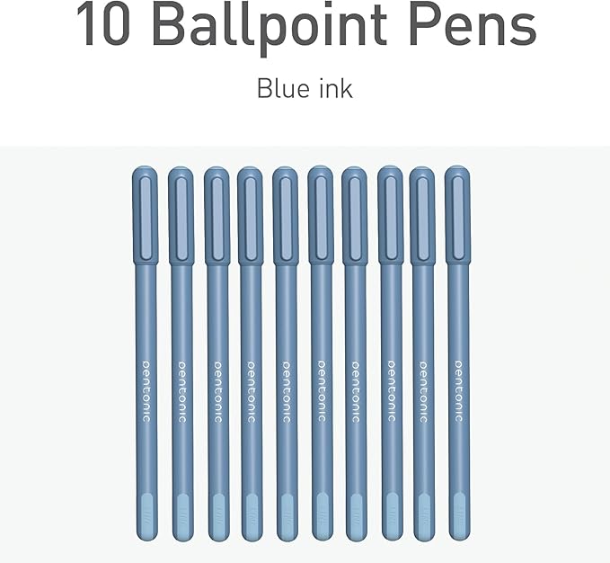 Pentonic Ballpoint Pens, 10 Count, Frosted Pale Blue Barrel with Blue Ink, 0.7 mm Fine Point, Smooth Writing For Journaling & Note Taking (PEN13085)
