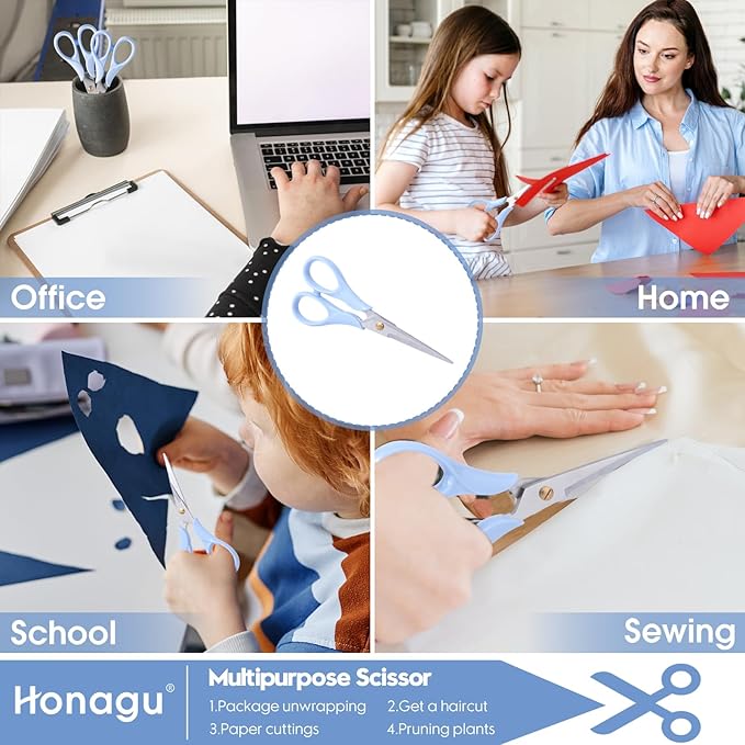Honagu Professional Scissors - Stainless Steel Precision Blades, Non-Slip Ergonomic Handles for Crafting, Office, Fabric & DIY Projects (Blue)