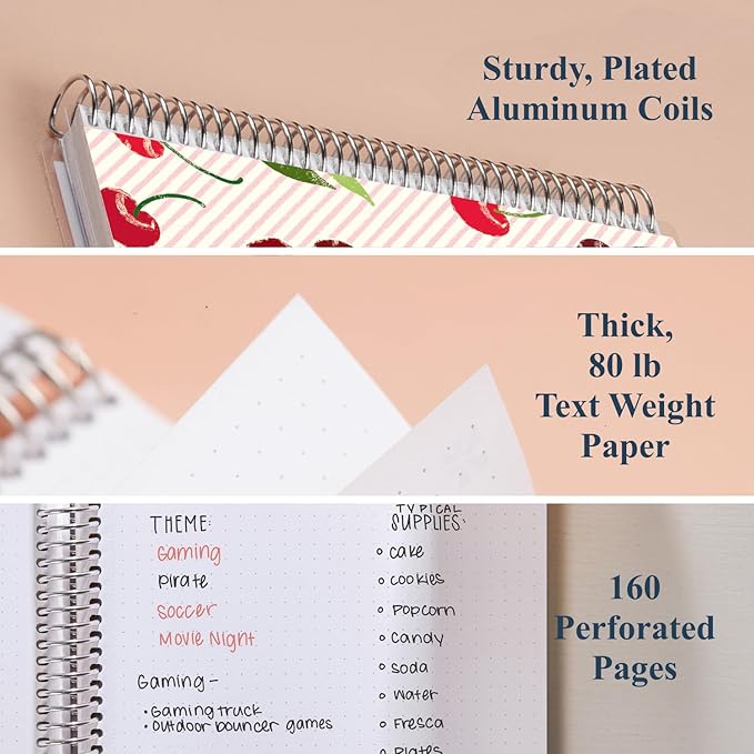 Erin Condren 8.5" x 11" Spiral Bound Dot Grid Journal Notebook, Bullet Journal with 160 Pages, Thick Paper for Planning, Sketching, Note Taking, Journaling and Organizing, Fruity Cherry