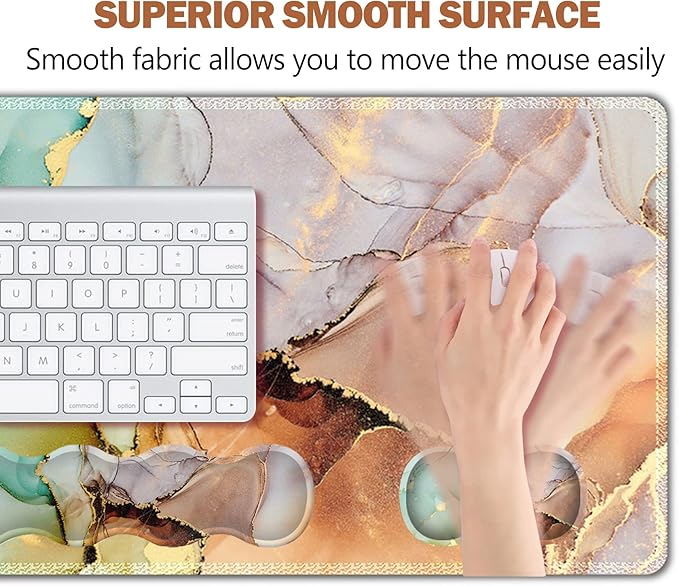 Upgraded Extended Gaming Mouse Pad, Keyboard Wrist Rest Pad, Wrist Support Mousepad Set, Artso Large Rubber Base Stitched Edges Desk Pad (35 x15.5 in) for Office, Home,Abstract Art Marble