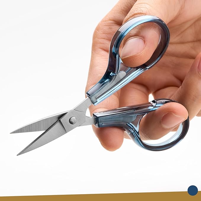 Beaditive Detail Craft Scissors Set (2 pcs) Curved and Straight, Sharp, Compact | Sewing, Embroidery, Paper Cutting, Crafting | Stainless Steel | Protective Cover (Blue&Pink)