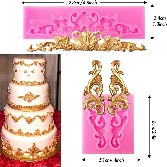 Baroque Style Silicone Molds, Curlicues Scroll Lace Fondant Molds, Vintage Relief Flower Mould Filigree 3D Clay Mold for Gummy Sugar Cookie Pastry Chocolate Mold for Clay Cupcake Topper Decor(6Pcs)
