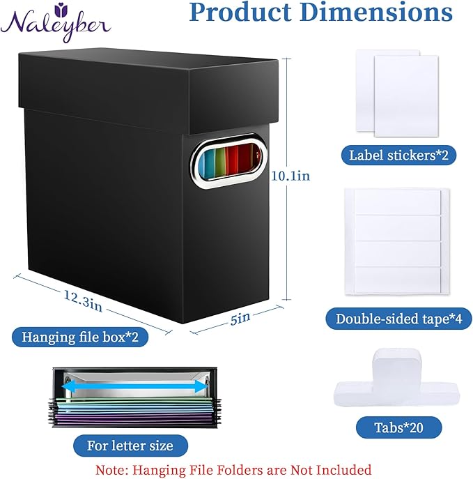 File Organizer Box with Lid, Collapsible Hanging File Folder Storage Boxes for Documents, Portable Filing Organizer for Office, Home, Classroom(Black, 2 Pack)