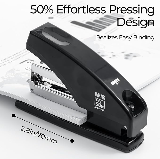 M&G Effortless Stapler for Desk, 50 Sheet Capacity, Heavy Duty Desktop Stapler with 1000 Staples & Staple Remover, One Finger Touch, Good for Office Home School, Black