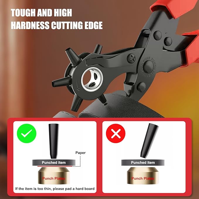 Diyife® Leather Hole Puncher, Full Set Punch Tool Kits for Belt, Watch Band, Shoe, Crafting, Handbag Straps, Fabric, with Extra Punch Plates and Ruler, Multi Hole Sizes Make, Red