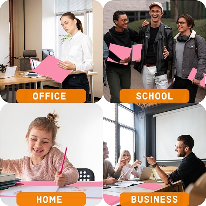 Zzrywuty File Folders with Pockets Letter Size, 50-Pack Paper Folders with Card Slot, Two Pocket Folders for School Students, Businessmen, Home and Office Workers（Pink）
