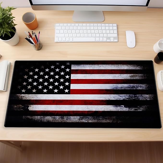 American Flag Desk Pad Mat Retro Design Art Desk Pad Extended XL Large Gaming Mouse Pad with Stitched Edges Mouse and Keyboard Computer Laptop Desktop Pad 31.5X15.7 in