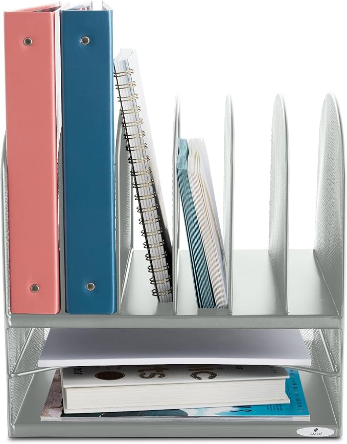 Safco Onyx Desk Organizer with 6 Vertical & 2 Horizontal Trays, File Organizer for Home, Office, Classroom & More, Steel Mesh Construction