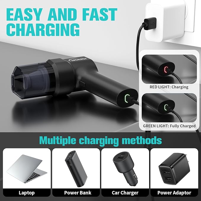 Handheld Mini Car Vacuum, 10000PA Cordless Portable Vacuum with 2000mAh Battery, 3 in 1 small Vacuum Cleaner & Air Duster with Type-C Charging, Compact & Lightweight for Car, Home, Kitchen (Black)