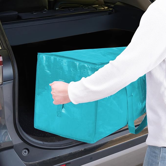TICONN 6 Pack Extra Large Moving Bags with Zippers & Carrying Handles, Heavy-Duty Storage Tote Moving Boxes for Space Saving (6 Pack, Aqua)
