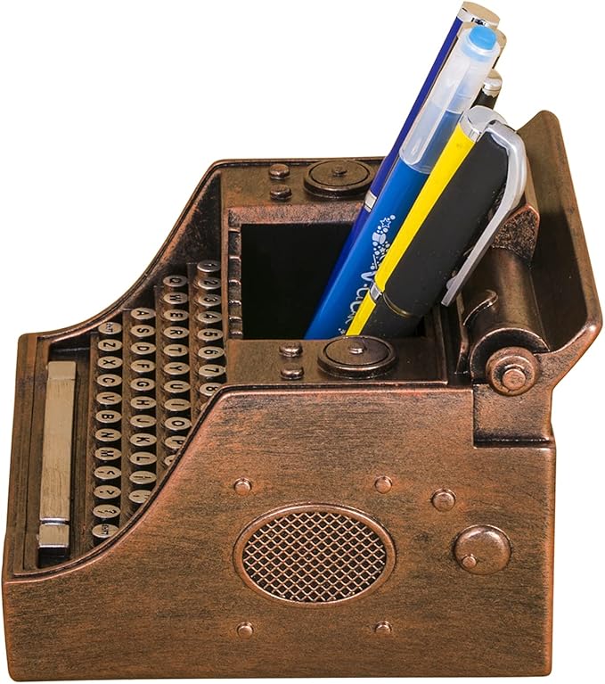 Retro Typewriter Pen Holder Vintage Desk Accssories Unique Cool Gifts for Writer Typewriter Lovers and Secretary Cute Funny Pencil Cups for Office Home School (Bronze)