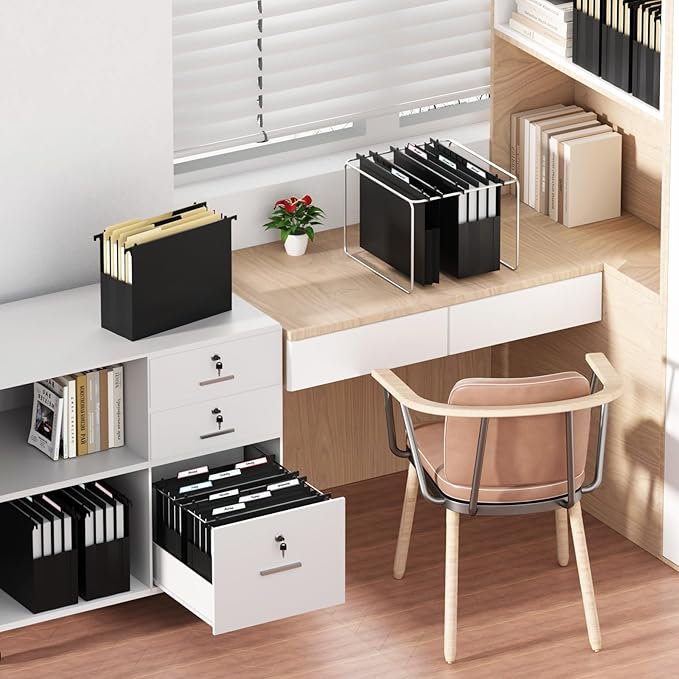 Plastic Extra Capacity Hanging File Folders,6 Pack Heavy Duty 4" Expandable Hanging Folder with Movable Dividers,Large Hanging Folders with Insertable Tabs, for Bulky Files, Letter Size-Black