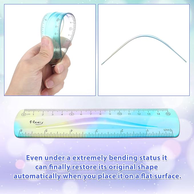 2 Pieces Flexible Ruler, Color Plastic Ruler Shatterproof Straight Edge Plastic Soft Bendable for School Classroom Office Kids & Adults (6inch)