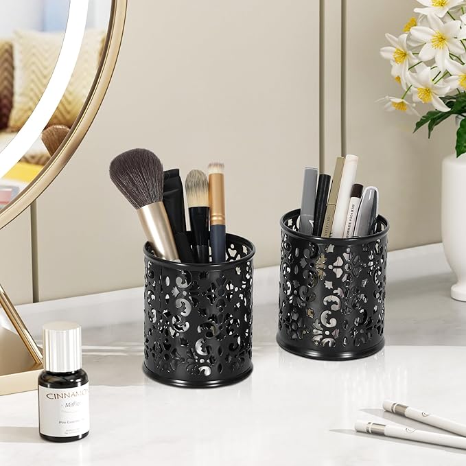 EasyPAG Black Pen Holder for Desk 2 Pack Metal Pen Holder Organizer Pencil Cup Holder for Home, Office, Classroom, School