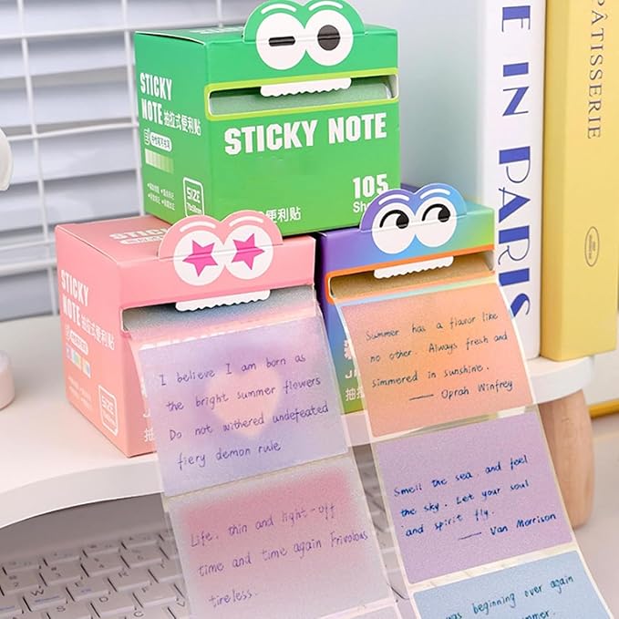 Cute Monster Pattern Sticky Note, 105 Sheets/Roll Fun Pastel Pull-Out Memo Pads, Cute Post it Notes, Easy Post Memo Pads, Funny Back to School Gift for Teachers & Students (4 Boxes)