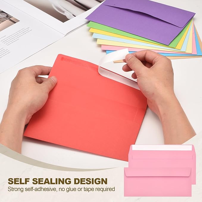 PATIKIL 100 Pack Pink #10 Business Envelopes, Colored Self Seal Letter Size Envelopes for Business Mailing Office Checks Invitation, 4-1/8 x 9-1/2 Inches