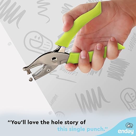 Single Hole Punch Metal Green, 1/4” Hole Puncher with Soft Grip Handles for Paper and Crafts Round Circle Shape, for Kids and Adults, Also Available in Purple, Pink, Red, Blue, Grey, 2 Pc – by Enday