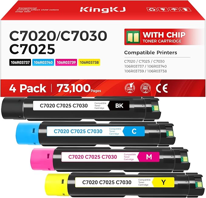 Versalink C7020 C7025 C7030 Toner Cartridge 4-Pack High Capacity 106R03737 106R03740 106R03739 106R03738 Replacement Compatible for Xerox VersaLink C7020 C7025 C7030 Printer Black Cyan Magenta Yellow