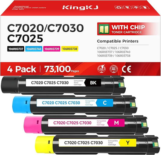 Versalink C7020 C7025 C7030 Toner Cartridge 4-Pack High Capacity 106R03737 106R03740 106R03739 106R03738 Replacement Compatible for Xerox VersaLink C7020 C7025 C7030 Printer Black Cyan Magenta Yellow