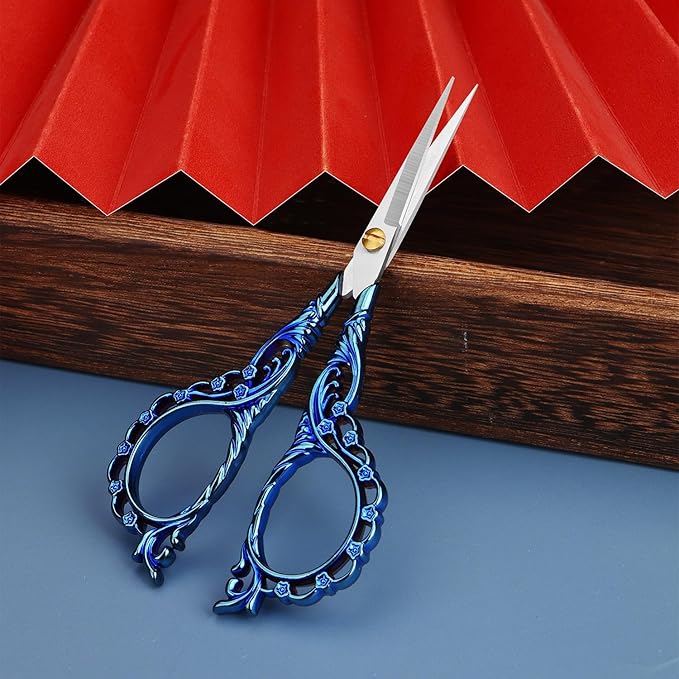 4.7 INCH Small Sewing Scissors,Embroidery Scissors With Cover,Sharp pointed tip,Travel Scissors In A Pouch,Mini Stainless Steel Crochet Scissors for Craft Art Work Color BLUE