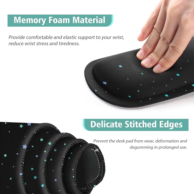 Desk Mat for Keyboard and Mouse,4in1 XXL Mousepad + Keyboard Wrist Rest+Mouse Wrist Rest+Coaster Set with Ergonomic Desk Pad for Home Office(Black Bluestar)