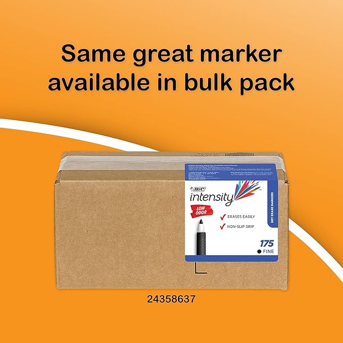 BIC Intensity Black Low Odor Dry Erase Markers, Fine Tip, 12-Count Pack of Erasable Markers With Low-Odor Ink for a Pleasant Writing Experience