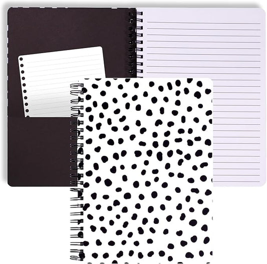 Steel Mill & Co Cute Mini Spiral Notebook, 8.25" x 6.25" Journal with Durable Hardcover and 160 Lined Pages, Black Dots