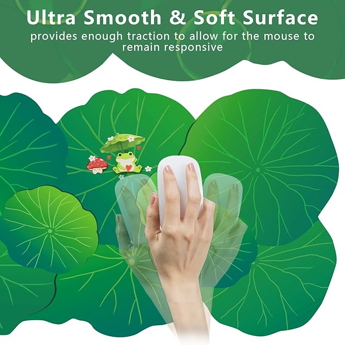 HAOCOO Cute Frog Desk Mat, Scalloped Desk Matt for Desktop, Large Mouse Pad for Desk, Non-Slip Keyboard Mat, Green Desk Mat with Stitched Edge, Kawaii Mouse Pad for Office (35.4" × 15.7")