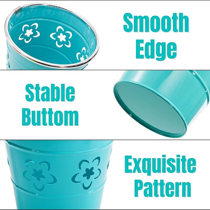 9 Pack Metal Pen Holder Cup, Desktop Pencil Bucket with Flower Pattern, Mini Makeup Brush Storage Organizer, Colorful Stationary Supplies Container for Office Classroom School Crafts(9 Color)