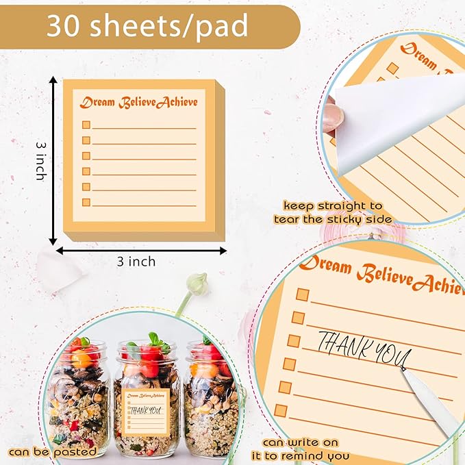 Idealmuzik 12 Pack 3x3 Inch Colorful Inspirational Sticky Notes for Work, Home, or School