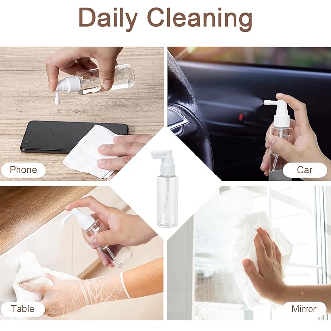 Yebeauty 2oz/60ml Portable Spray Bottles Small Plastic Empty Fine Mist with Tight Cap and Long Mouth Clear TSA Approved Travel Size Spray Atomizer for Plants Perfumes Cleaning Mouthwash, 4 Pack