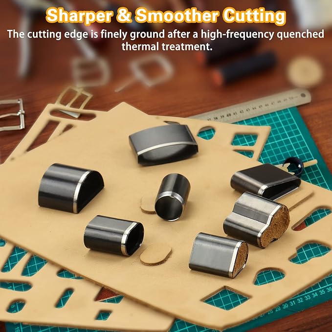 40 Pieces Leather Hole Punch Tool, Multiple Shapes Hole Punch Set for Belts, Leather Cutting Dies Kit with Storage Case & Mat, Hollow Punch Cutter Tool for Handmade DIY Crafts