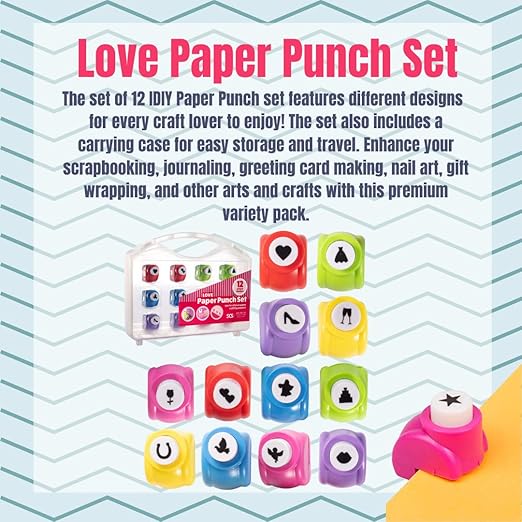 Love-Themed Scrapbook Paper Hole Punchers- 12 Different Designs w Carrying Case- DIY Your Own Cards, Confetti, Memory Books, Decorations, Gifts, Summer Camp Project- A Must Have Scrapbooking Essential