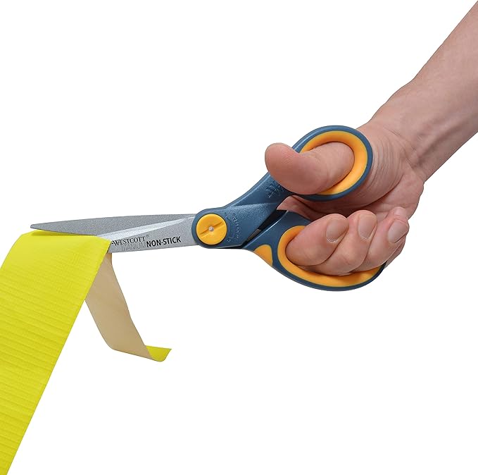 Westcott 8" Straight Titanium Bonded Non-Stick Scissors with Adjustable Glide Feature, Grey/Yellow (14849)