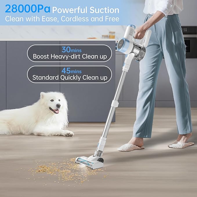 Cordless Vacuum Cleaner, 500W 45Kpa Vacuum Cleaners for Home, 6-in-1 Stick Vacuums with LED Touch Screen, Rechargeable Cordless Vacuums for Pet Hair Carpets Hard Floors, 1.0L Dust Cup