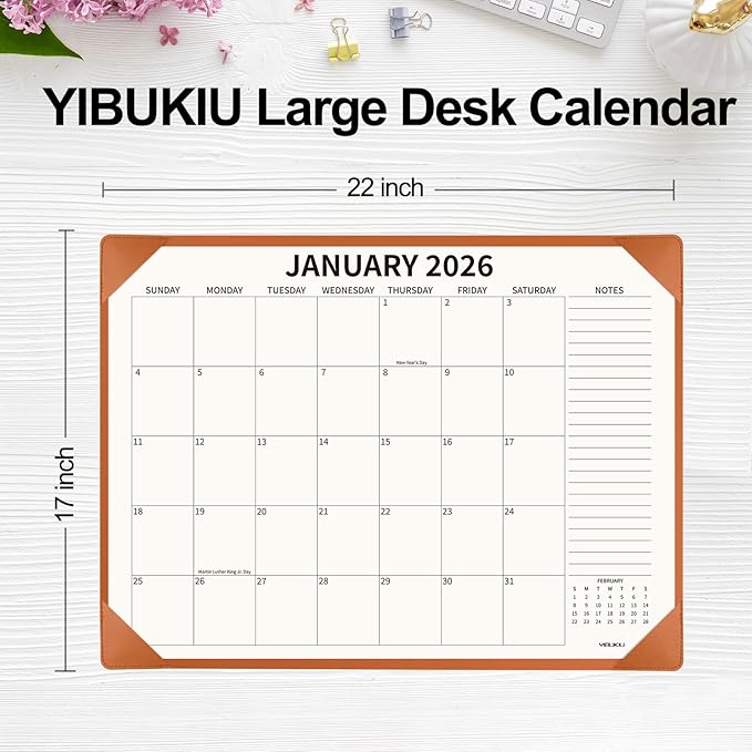 Desk Calendar 2025-2026 with Desktop Mat, 22x17 inch Large Desk Pad Calendar July 2025 to December 2026, Big Desk Planner for Home Office and School, Brown