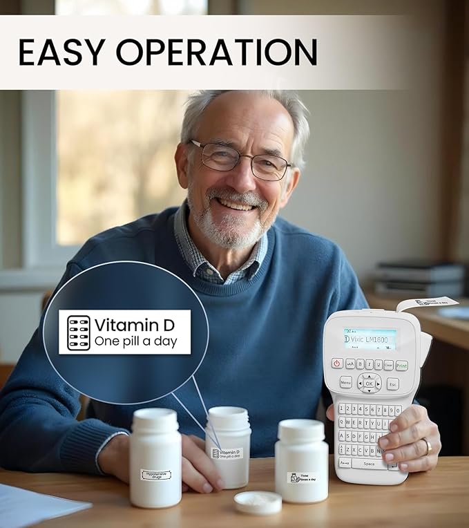 Label Maker Machine with-Tape, Handheld Label Maker with Backlit Screen & Keyboard, Portable Label Makers Rechargeable, LM1600 Bluetooth Labeler Labeling Machine for Home Office School Organization