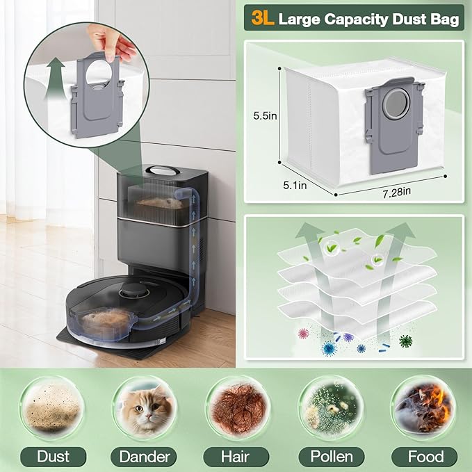 Q5 Max+ Accessories for Roborock Q5 Max+, Q5 DuoRoller+, Q5 Pro+, Q8 Max+ Robot Vacuum Cleaners, Replacement Parts Include 2 Roller Brush, 4 Side Brushes, 4 Filter, 4 Dust Bag, NOT For Q5 Model