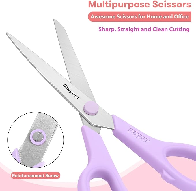 Scissors, iBayam 8" All Purpose Scissors Bulk 3-Pack, Ultra Sharp 2.5mm Thick Blade Shears Comfort-Grip for Office Desk Accessories Sewing Fabric Home Craft School Supplies, Right/Left Handed