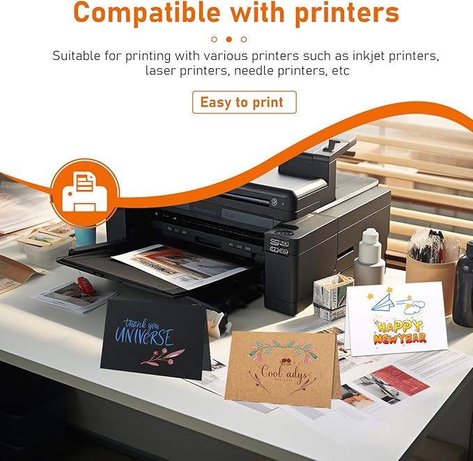 100 packs Black Note Cards and Envelopes 5 x 7, 300GSM Blank Folded Cardstock and Printable A7 Envelopes Self Seal for Wedding Invitations, Greeting Cards, Mailing, Festival Blessings