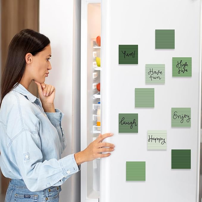 12Pcs Sage Green Lined Sticky Note 3 x 3 Inch Assorted Green Self Adhesive Notepad Removable Memo Pad for Summer Home School Office Supplies