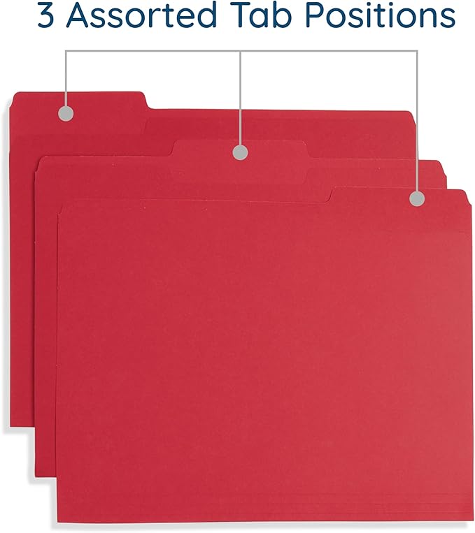 100 Blue Summit Supplies Colored File Folders Letter Size with 1/3 Cut Tabs, Assorted Colored Folders, Durable 11pt Paper, Colorful File Folders for Files, Multi Color File Folders, Reinforced Tabs