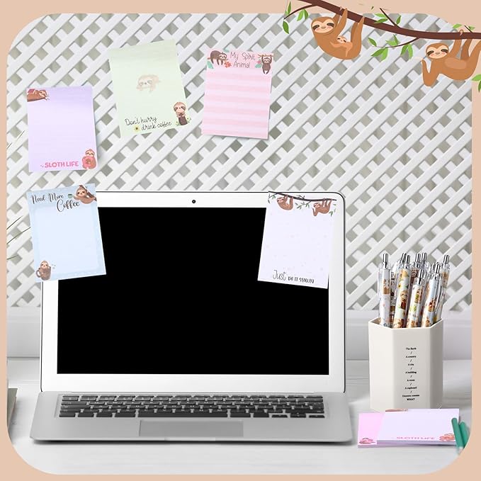 24 Pcs Sloth Sticky Notes with Pens Sloth Themed Gifts Women Party Favors Cute Notepad Memo Notes Pads Black Ink Ballpoint Pen for Animal Lover Christmas Gifts Office School Students Teacher Supplies