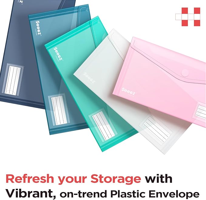 Sooez 10 Pack Reusable Envelopes, Small Pencil Pouch, Clear Pencil Case, Pencil Bags Bulk, Receipt Cash Holder, Small Plastic Envelopes, Receipt Envelope for School Office Supplies Travel Accessories