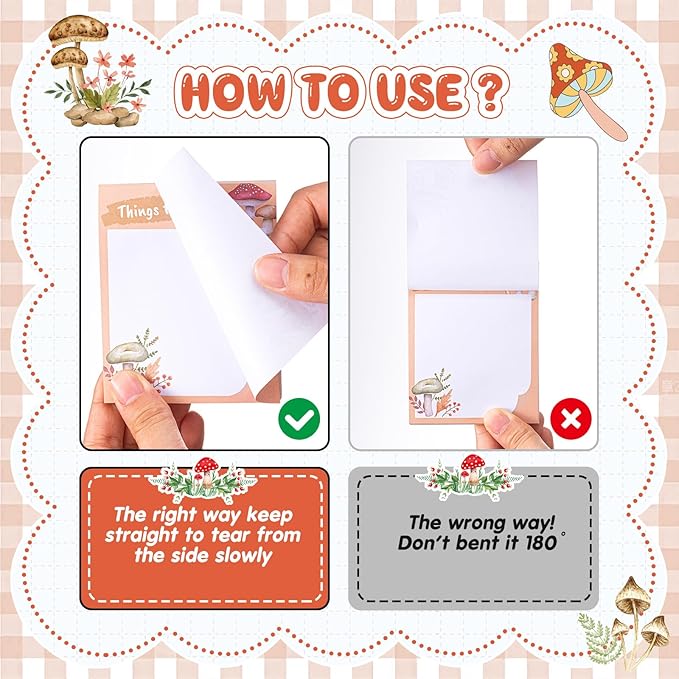 Sabary 9 Pads Cute Sticky Notes Animal Sticky Note Pads 3.15 x 3.94 Inches Colored Adhesive Memo Reminder Decor for Journal School Office Gifts(Mushroom)