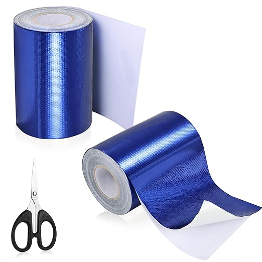 4.5Inch × 40FT RV Awning Repair Tape with Scissors, Outdoor Heavy Duty Repair Tape for Tarp, Tent, Boat Cover, Canvas, Sail Tape, Waterproof, UVproof and Heat-resistant Tear Repair Pctch Kit (2, Blue)