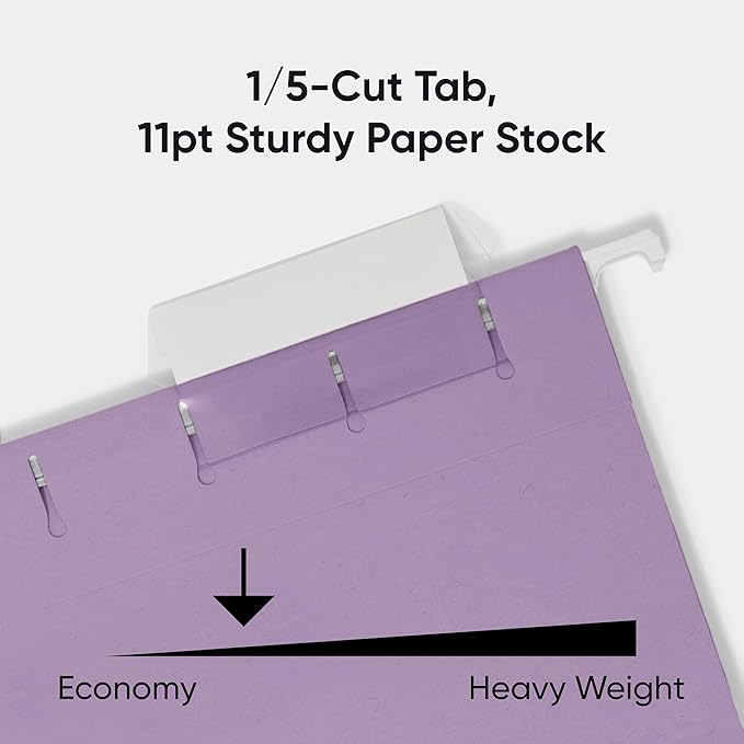 Smead Standard Hanging File Folders, 25 Count, Lavender, 1/5-Cut Adjustable Tabs, Letter Size (64064)