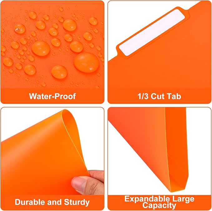 48 Pack Colored Plastic File Folders with Tabs and Sticky Labels Sturdy 1/3 Cut Tab Manila File Folders Letter Size 8. 5 x 11 Inch for Office Home Supplies Organizer Documents(Orange)