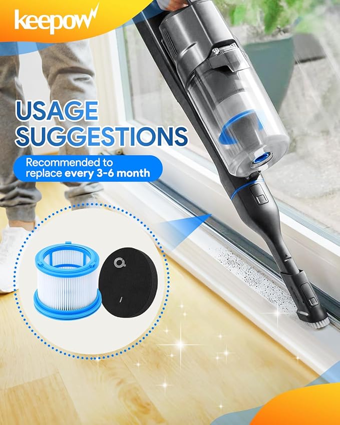 KEEPOW Vacuum Filters Kit Replacement for Bissell 4052 4039 4137 PowerClean FurGuard 280W and FurFinder 200W Self-Standing Cordless Vacuum, 2 Filters and 2 Pre-Filter Pads and 1 brush